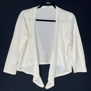 Boden Open Front Cardigan Sweater 8 Cream 3/4 Sleeve Thin Lightweight Waterfall